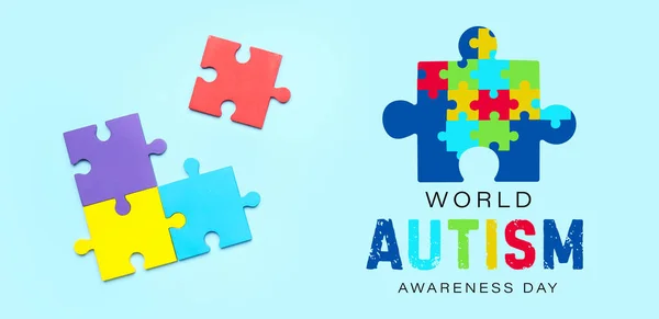 Puzzelstukjes Lichtblauwe Achtergrond Wereld Autisme Bewustmakingsdag — Stockfoto