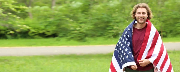 Male Student Usa Flag Outdoors — Stock Photo, Image