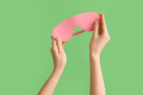 Woman Pink Mask Sex Shop Green Background — Stock Photo, Image