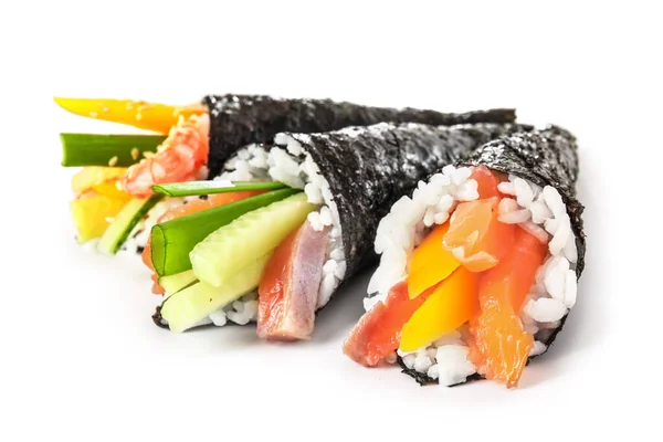 Sabrosos Conos Sushi Sobre Fondo Blanco — Foto de Stock