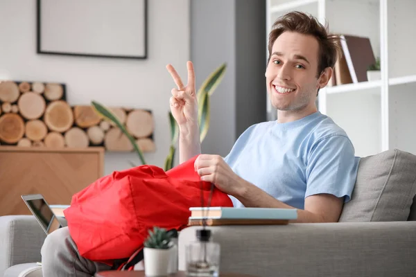 Male Student Backpack Home — Stock Photo, Image