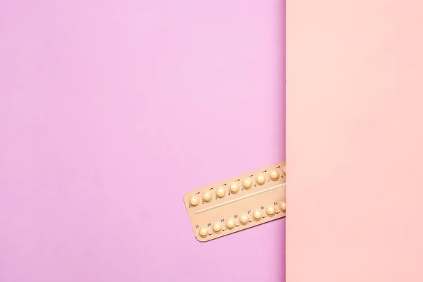 Blister Hormonal Pills Color Background — Stock Photo, Image