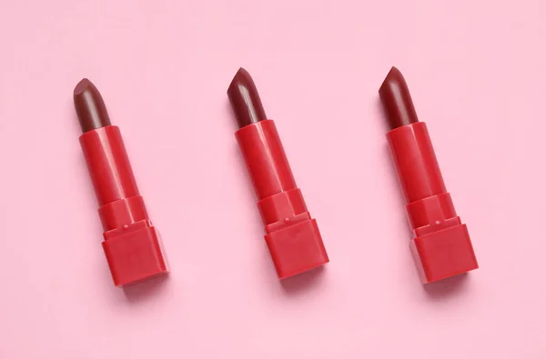Red Lipsticks Pink Background — Stock Photo, Image