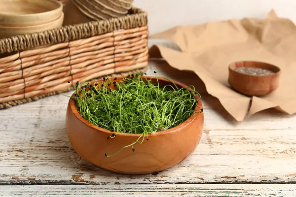 Bowl Fresh Micro Green Table — Fotografia de Stock