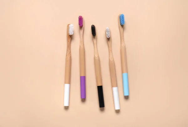 Bamboo Toothbrushes Brown Background — Stock Photo, Image