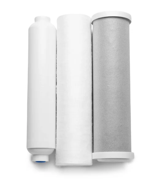 New Water Filter Cartridges Grey Background — Stock Photo, Image