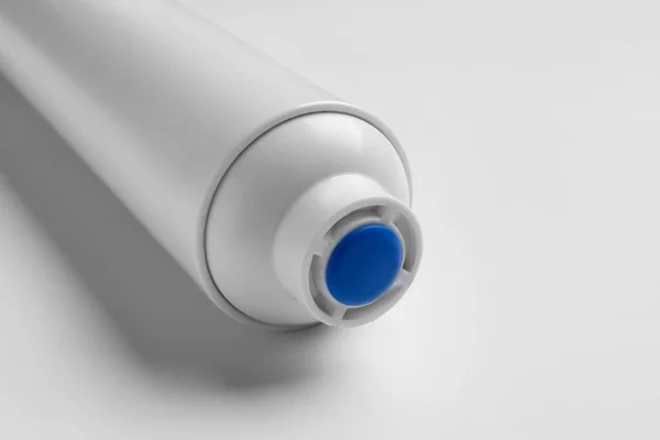 New Water Filter Cartridge Grey Background Closeup — Stock Photo, Image