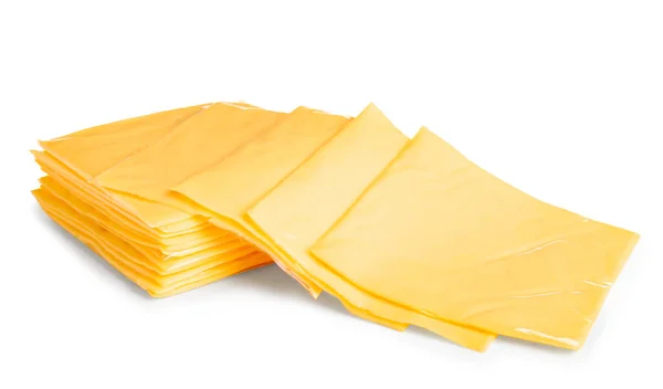 stock image Slices of tasty processed cheese on white background