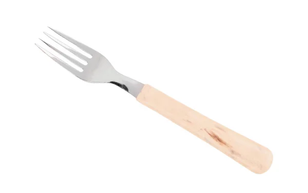 Silver Fork Wooden Handle White Background — Stock Photo, Image