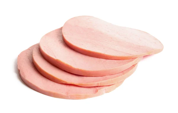 Slices Tasty Boiled Sausage White Background — Stock Photo, Image