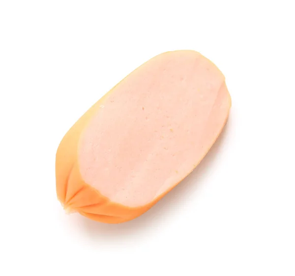 Slice Tasty Boiled Sausage White Background — Stock Photo, Image
