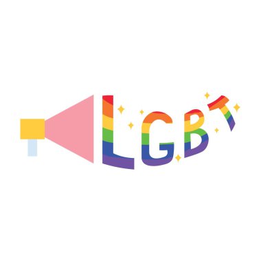 Gökkuşağı kısaltmalı megafon beyaz arkaplanda LGBT