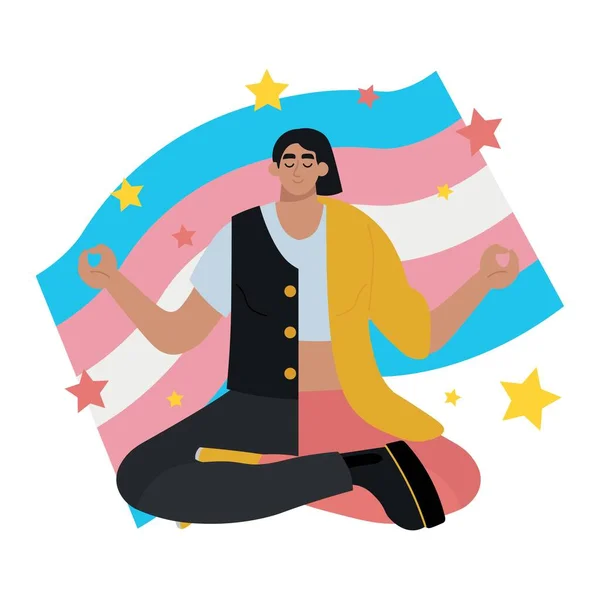 Meditação Transgênero Pessoa Com Bandeira Fundo Branco — Vetor de Stock