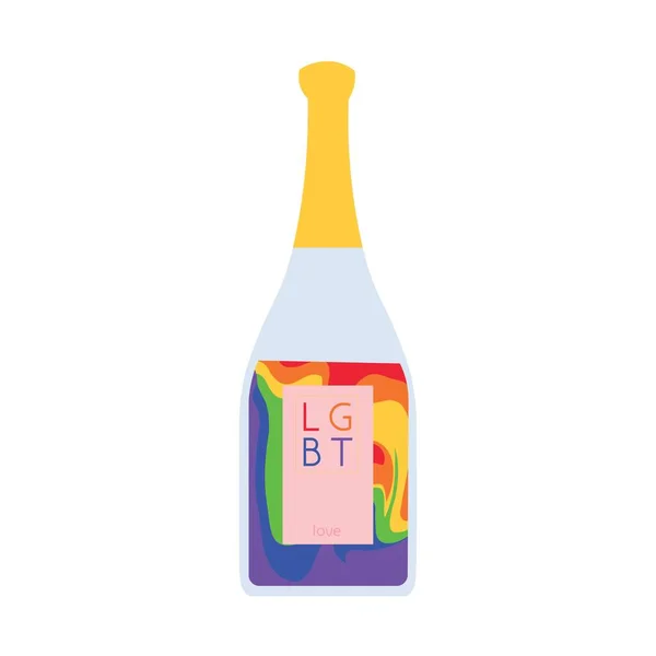 Bottiglia Champagne Arcobaleno Sfondo Bianco Concetto Lgbt — Vettoriale Stock