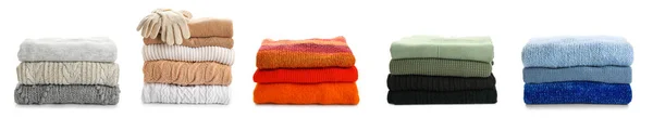 Set Warm Knitted Sweaters White Background — Stock Photo, Image