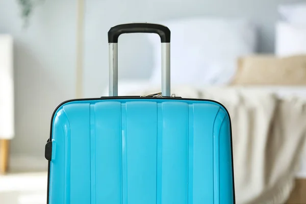 Blue Suitcase Light Bedroom Closeup — Stock Photo, Image