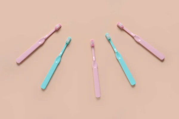 Frame Made Toothbrushes Orange Background — Stock Photo, Image