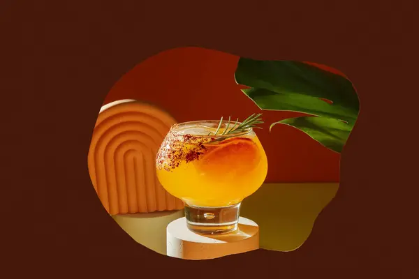 Greyfurtlu Biberiyeli Bir Bardak Taze Yaz Kokteyli Renkli Kağıtlardan Görülebilir — Stok fotoğraf