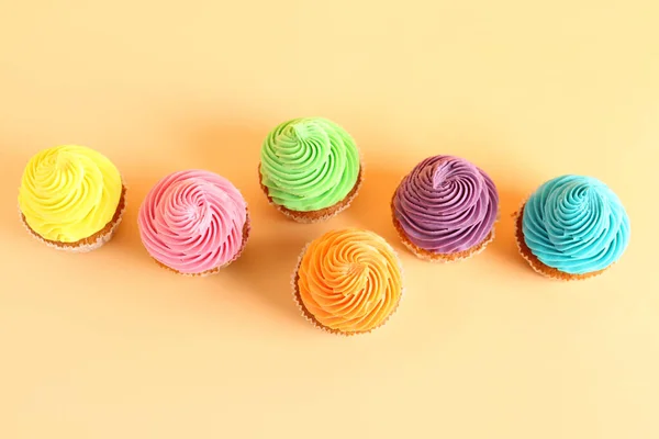 Tasty Colorful Cupcakes Orange Background — Stock Photo, Image