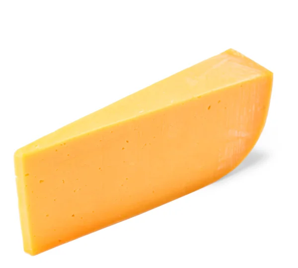 白背景的一块可口的切达奶酪 — 图库照片