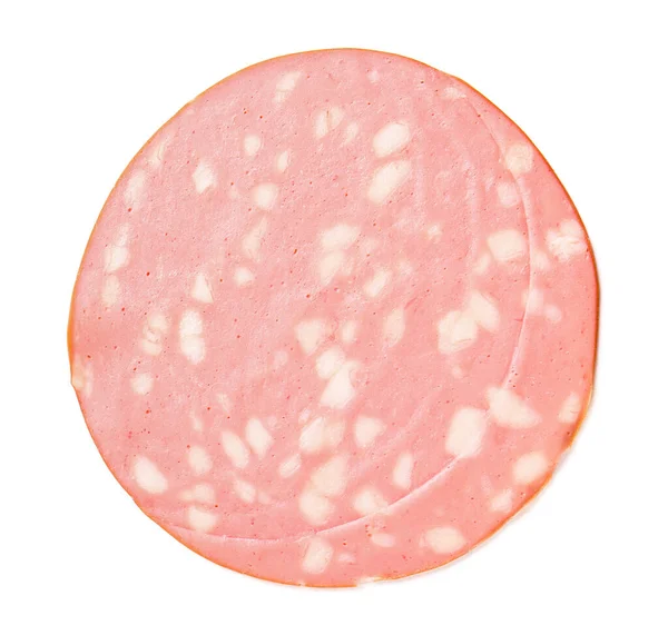 Slice Tasty Boiled Sausage White Background — Stock Photo, Image