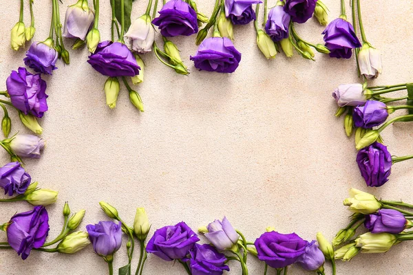 Frame Made Beautiful Eustoma Flowers Light Background Closeup — Stock Photo, Image