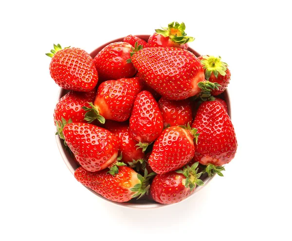 Schüssel Mit Frischen Erdbeeren Auf Weißem Hintergrund — Stockfoto