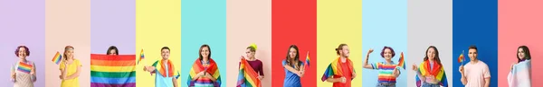 Veel Mensen Met Lgbt Vlaggen Kleur Achtergrond — Stockfoto