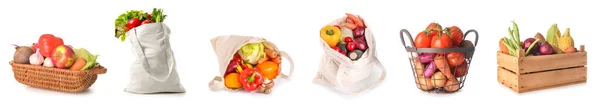 Conjunto Diferentes Frutas Legumes Fundo Branco — Fotografia de Stock