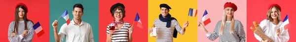 Renkli Arka Planda Fransa Bayrakları Olan Pek Çok Insan — Stok fotoğraf