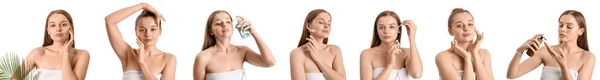 Набір Красивої Молодої Жінки Здоровою Шкірою Ізольовані Білому Концепція Косметології — стокове фото