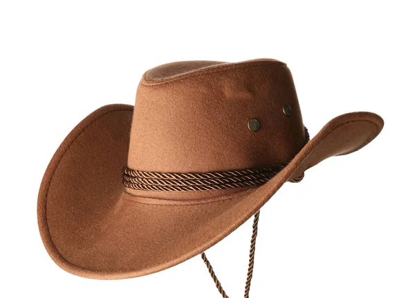 Brun Cowboyhatt Isolerad Vit Bakgrund — Stockfoto