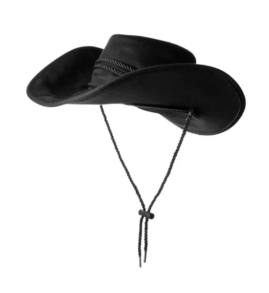 Sombrero Vaquero Negro Aislado Sobre Fondo Blanco — Foto de Stock