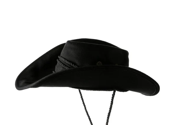 Sombrero Vaquero Negro Aislado Sobre Fondo Blanco — Foto de Stock