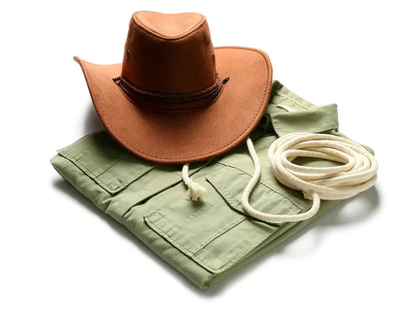 Shirt Cowboyhoed Lasso Geïsoleerd Witte Achtergrond — Stockfoto