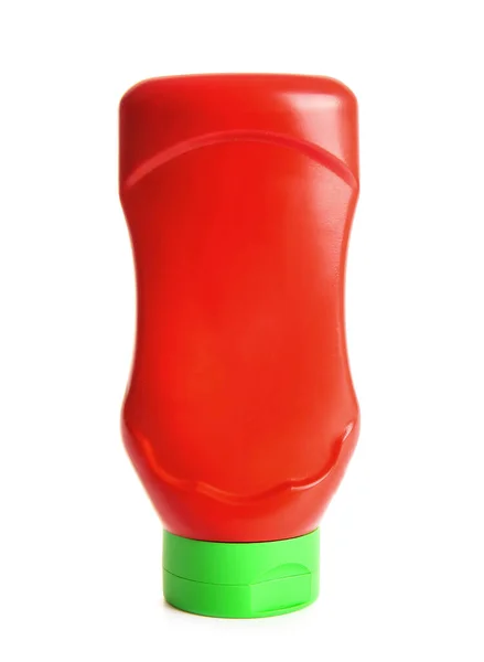 Upside Plastic Bottle Ketchup White Background — Stock Photo, Image