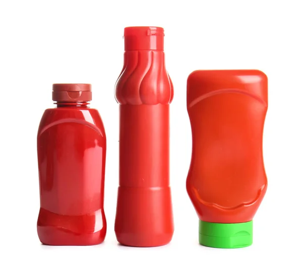 Plastic Bottles Ketchup White Background — Stock Photo, Image
