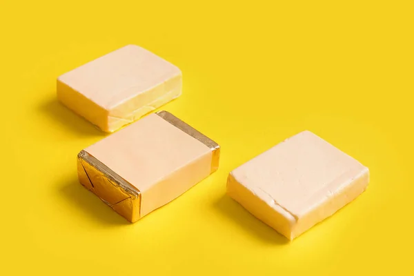Processed Cheese Yellow Background — Stock Photo, Image