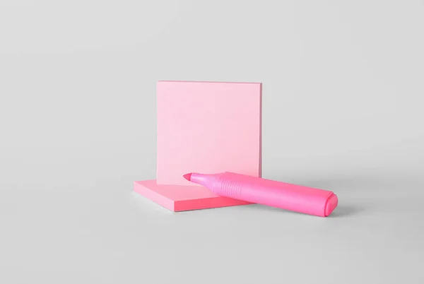 Pink Sticky Notes Marker Grey Background — Stock Photo, Image