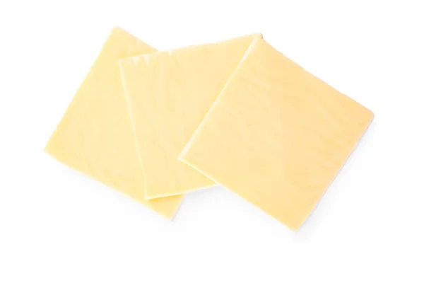 Шматочки Смачного Обробленого Сиру Білому Тлі — стокове фото