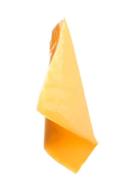 Slice Tasty Processed Cheese Isolated White Background — Stock Photo, Image