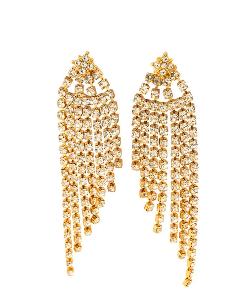 Beautiful Golden Earrings White Background — 스톡 사진