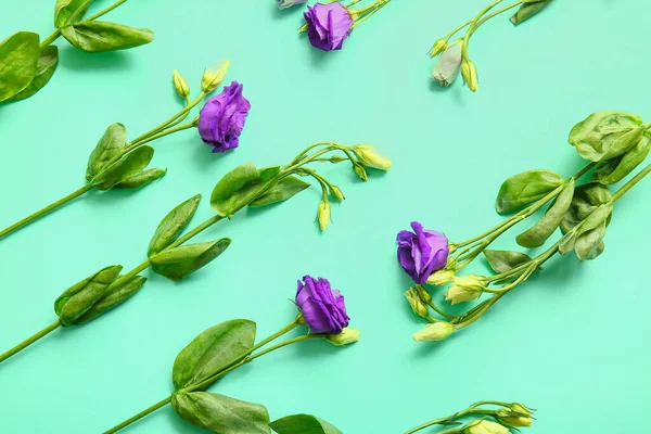 stock image Eustoma flowers on blue background