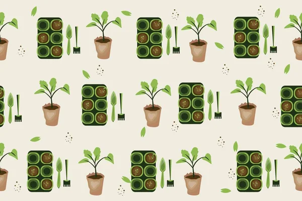 Növények Kertészeti Kiegészítők Világos Háttér Tervezési Minta — Stock Vector