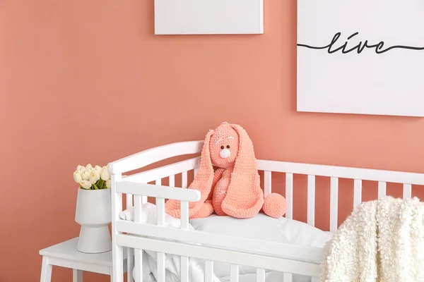 Baby Crib Toy Bunny Stylish Bedroom — Stock Photo, Image