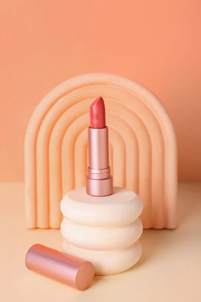 Decorative Plaster Podiums Lipstick Orange Background — Stock Photo, Image