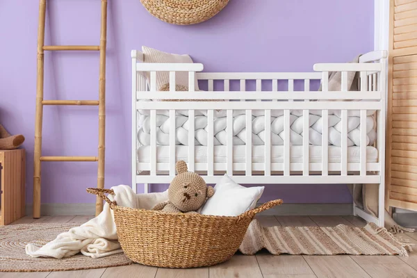 Interior Children Room Crib Ladder Basket — Stock Photo, Image