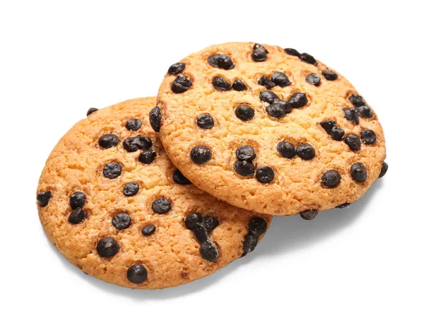 Leckere Kekse Mit Schokoladenchips Isoliert Auf Weißem Hintergrund — Stockfoto