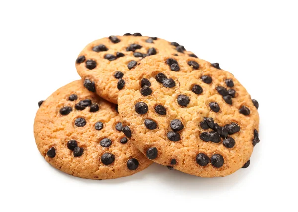 Leckere Kekse Mit Schokoladenchips Isoliert Auf Weißem Hintergrund — Stockfoto