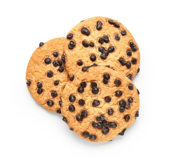 Tasty Cookies Chocolate Chips Isolated White Background — Stock Photo, Image